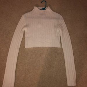 Cropped fuzzy turtleneck sweater